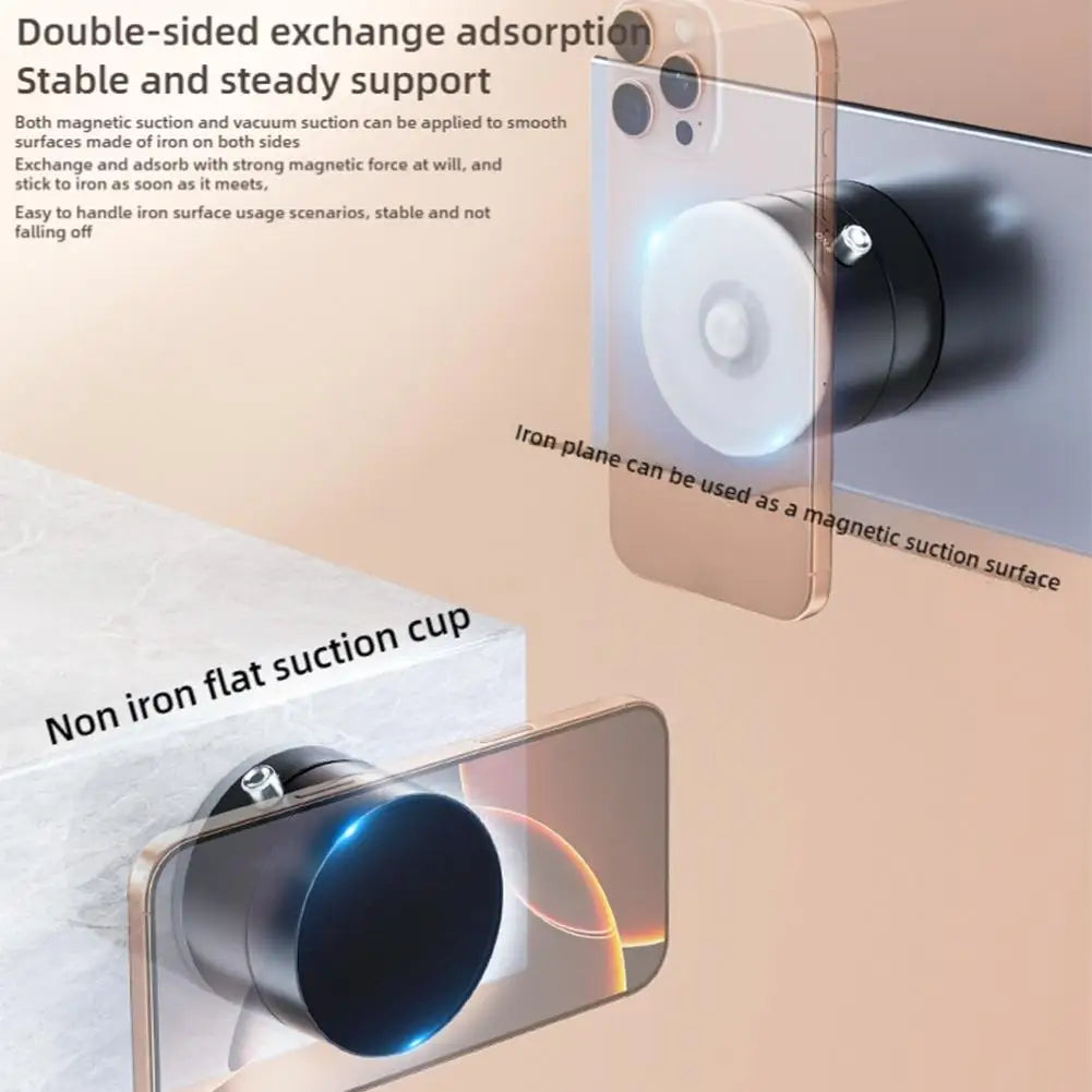 Double-sided Suction Cup Phone Holder Vacuum Magnetic Car Mount Foldable Lazy Bracket For iPhone Android