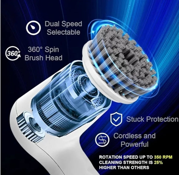 Electric Cordless Spin Scrubber with Replaceable Cleaning Brush Heads